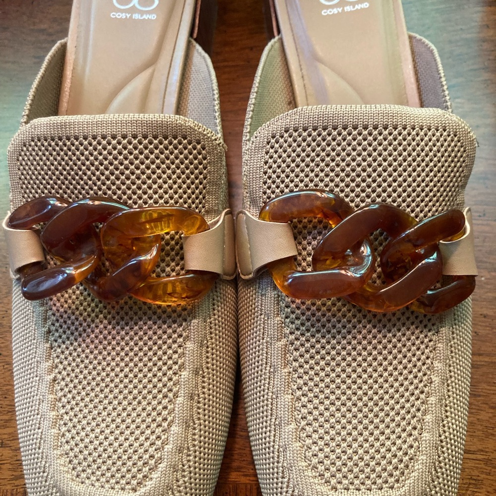 Women's Tan Loafers with Chain Detail